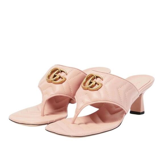 Gucci Pink Heeled Marmont Double G quilted thong sandals Gold GG 39 - Picture 5 of 7